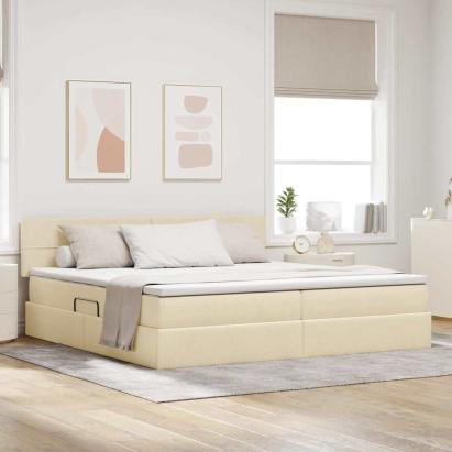 Pat cu saltea și spațiu de depozitare Creme 200 x 200 cm GartenMobel Dekor