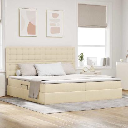 Pat cu saltea și spațiu de depozitare Creme 200 x 200 cm GartenMobel Dekor