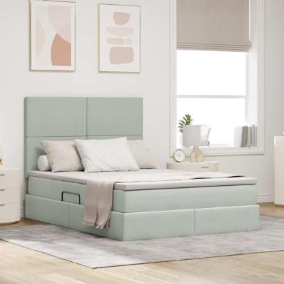 Pat cu saltea și spațiu de depozitare Gri deschis 140 x 190 cm GartenMobel Dekor