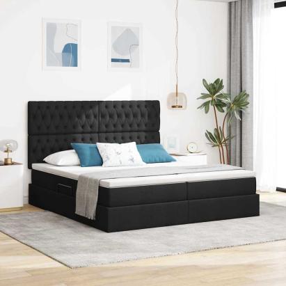Pat cu benzi LED cu headboard Negru 180 x 200 cm țesătură GartenMobel Dekor