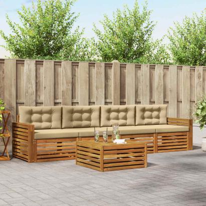 Set de canapele de exterior cu pernă 5 pcs Natural și Bej GartenMobel Dekor