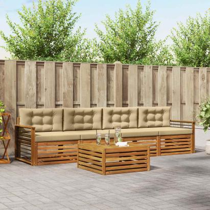 Set de canapele de exterior cu pernă 5 pcs Natural și Bej GartenMobel Dekor