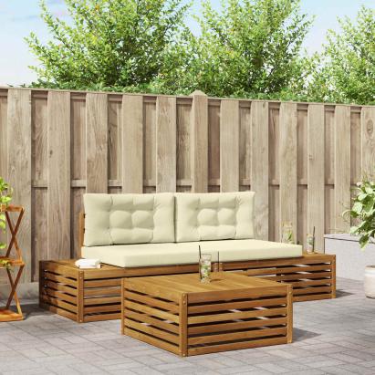 Set de canapele de exterior cu pernă 3 Bucată Natural și Crem GartenMobel Dekor