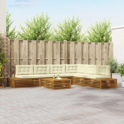 Set de canapele de exterior cu pernă 7 Bucată Natural și Crem GartenMobel Dekor