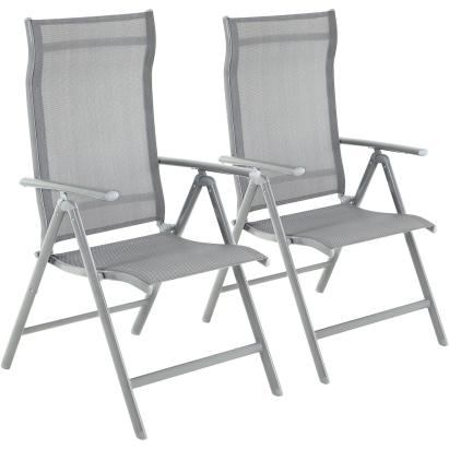 SONGMICS Set 2 scaune gradina pliabile cu spatar reglabil 8 pozitii, 150 kg, 56x70x106 cm, gri