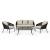 Set mobilier gradina 4 piese cu canapea sofa, 2 fotolii si masa sticla, cadru metalic, negru cu perne bej