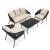 Set mobilier gradina 4 piese cu canapea sofa, 2 fotolii si masa sticla, cadru metalic, negru cu perne bej