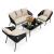Set mobilier gradina 4 piese cu canapea sofa, 2 fotolii si masa sticla, cadru metalic, negru cu perne bej