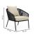 Set mobilier gradina 4 piese cu canapea sofa, 2 fotolii si masa sticla, cadru metalic, negru cu perne bej