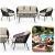 Set mobilier gradina 4 piese cu canapea sofa, 2 fotolii si masa sticla, cadru metalic, negru cu perne bej