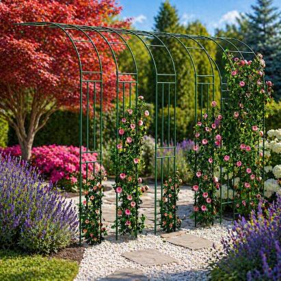 Pergola gradina tip arc pentru plante cataratoare, metal cu acoperire PE, 240x40 cm, verde