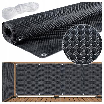 Paravan balcon si terasa din poliratan, rezistent la intemperii, 500x90 cm, negru