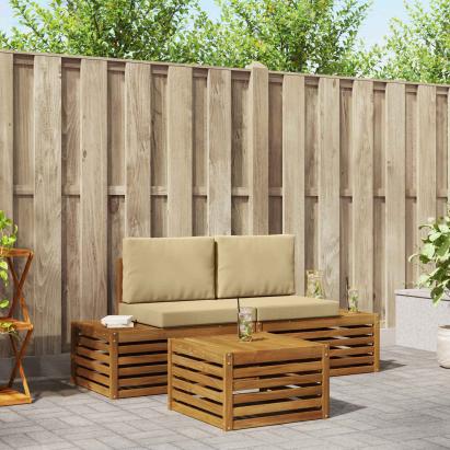 Set de canapele de exterior cu pernă 3 Bucată Natural și Bej GartenMobel Dekor