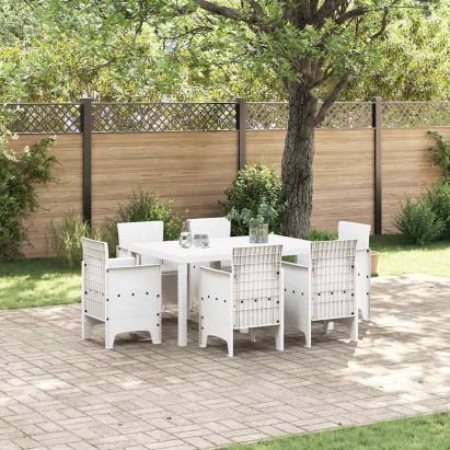 Set de masă pentru grădină 7 pcs Alb Ratan Polt GartenMobel Dekor