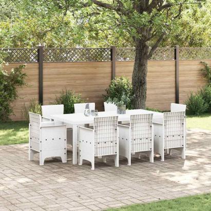 Set de masă pentru grădină 9 pcs Alb Polipropilenă GartenMobel Dekor