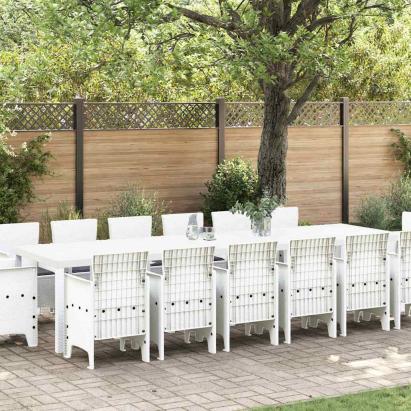 Set de masă pentru grădină 15 pcs Alb Ratan Polt GartenMobel Dekor