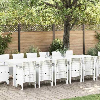 Set de masă pentru grădină 15 pcs Alb Ratan Polt GartenMobel Dekor