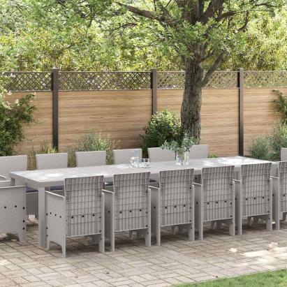 Set de masă pentru grădină 15 pcs Gri deschis Ratan Polt GartenMobel Dekor