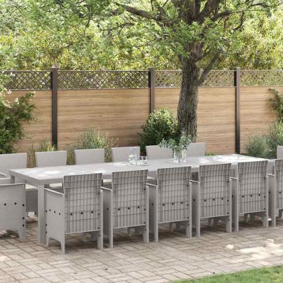 Set de masă pentru grădină 15 pcs Gri deschis Ratan Polt GartenMobel Dekor