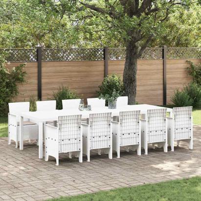 Set de masă pentru grădină 11 pcs Alb și taupe Ratan sintetic GartenMobel Dekor