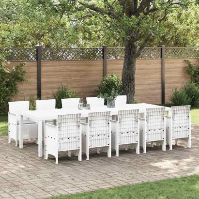 Set de masă pentru grădină cu pernă 11 pcs Alb și gri deschis GartenMobel Dekor