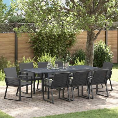 Set de masă pentru grădină 9 pcs Negru poliratan GartenMobel Dekor