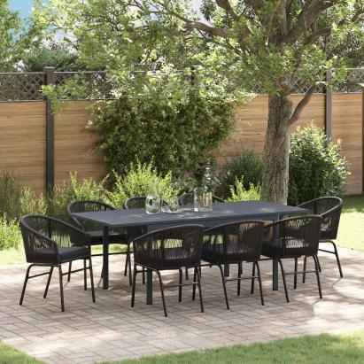 Set de masă pentru grădină 9 pcs Negru poliratan GartenMobel Dekor