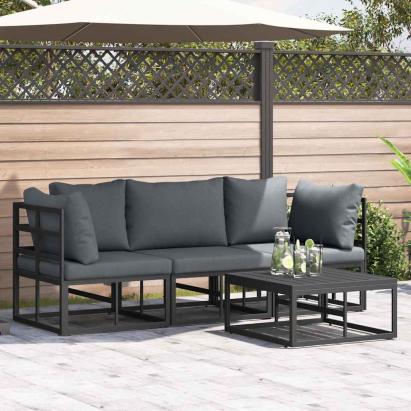 Set de canapele pentru grădină 4 pcs Negru Metal GartenMobel Dekor