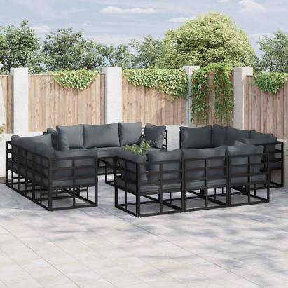 Set de canapele pentru grădină 13 pcs Negru Metal GartenMobel Dekor