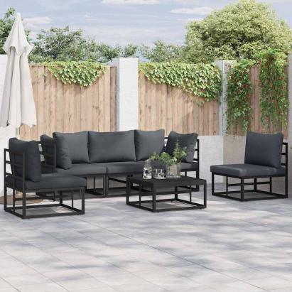 Set de canapele pentru grădină cu pernă 6 pcs Negru Aluminiu GartenMobel Dekor