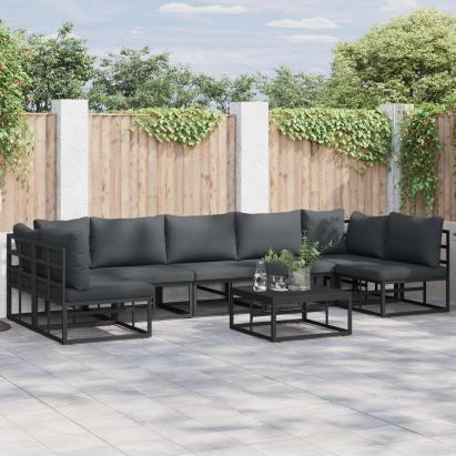 Set de canapele pentru grădină cu pernă 7 pcs Negru Aluminiu GartenMobel Dekor