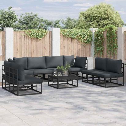 Set de canapele pentru grădină cu pernă 8 pcs Negru Aluminiu GartenMobel Dekor
