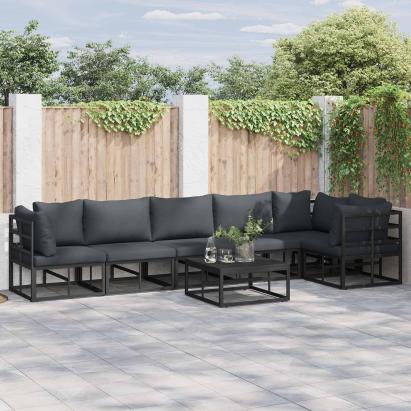 Set de canapele pentru grădină cu pernă 7 pcs Negru Aluminiu GartenMobel Dekor