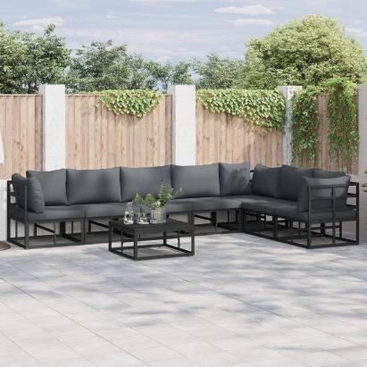 Set de canapele pentru grădină cu pernă 8 pcs Negru Aluminiu GartenMobel Dekor