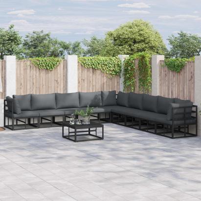 Set de canapele pentru grădină cu pernă 9 pcs Negru Aluminiu GartenMobel Dekor