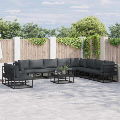 Set de canapele pentru grădină cu pernă 11 pcs Negru Aluminiu GartenMobel Dekor