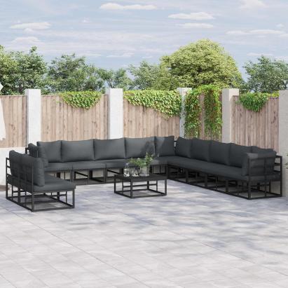 Set de canapele pentru grădină cu pernă 12 pcs Negru Aluminiu GartenMobel Dekor
