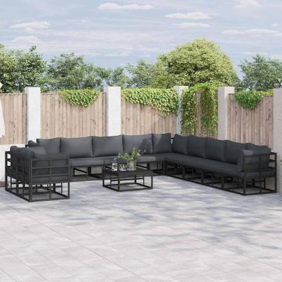 Set de canapele pentru grădină cu pernă 12 pcs Negru Aluminiu GartenMobel Dekor