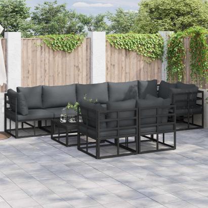 Set de canapele pentru grădină cu pernă 9 pcs Negru Aluminiu GartenMobel Dekor