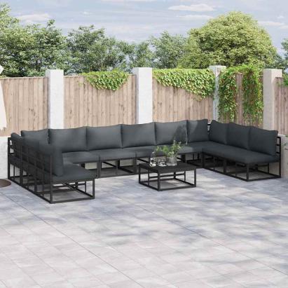 Set de canapele pentru grădină cu pernă 10 pcs Negru Aluminiu GartenMobel Dekor