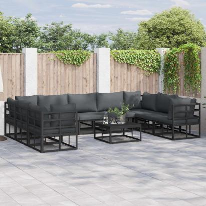 Set de canapele pentru grădină cu pernă 10 pcs Negru Aluminiu GartenMobel Dekor