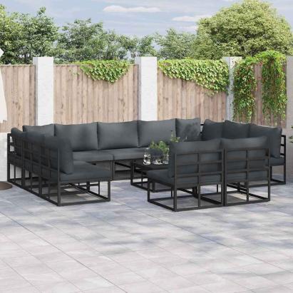 Set de canapele pentru grădină cu pernă 12 pcs Negru Aluminiu GartenMobel Dekor