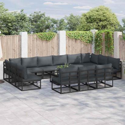 Set de canapele pentru grădină cu pernă 13 pcs Negru Aluminiu GartenMobel Dekor