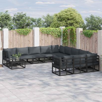 Set de canapele pentru grădină cu pernă 12 pcs Negru Aluminiu GartenMobel Dekor