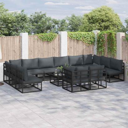 Set de canapele pentru grădină cu pernă 12 pcs Negru Aluminiu GartenMobel Dekor
