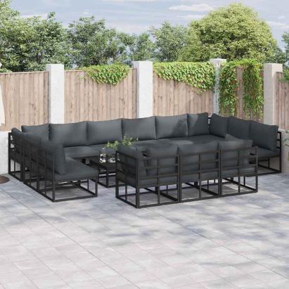 Set de canapele pentru grădină cu pernă 13 pcs Negru Aluminiu GartenMobel Dekor