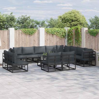 Set de canapele pentru grădină cu pernă 13 pcs Negru Aluminiu GartenMobel Dekor