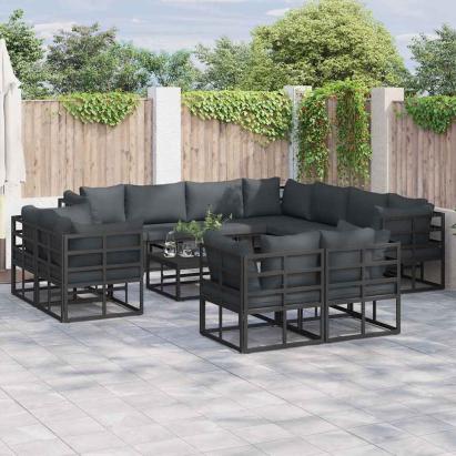 Set de canapele pentru grădină cu pernă 12 pcs Negru Aluminiu GartenMobel Dekor