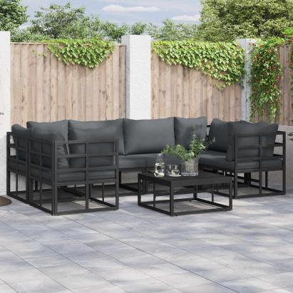 Set de canapele pentru grădină cu pernă 7 pcs Negru Aluminiu GartenMobel Dekor