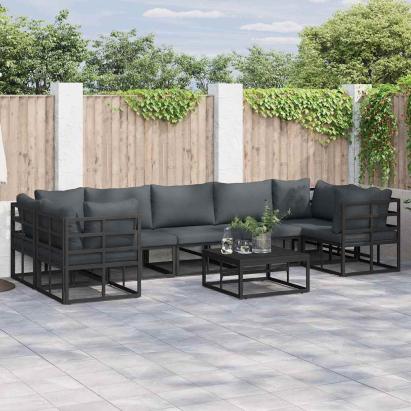 Set de canapele pentru grădină cu pernă 7 pcs Negru Aluminiu GartenMobel Dekor